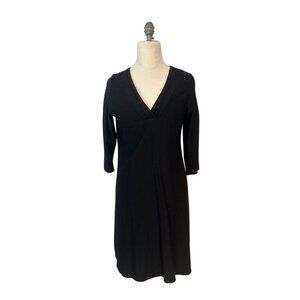 Eileen Fisher Black 3/4 Sleeve V-Neck Knee-Length Dress Small